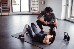 Couple working out at gym